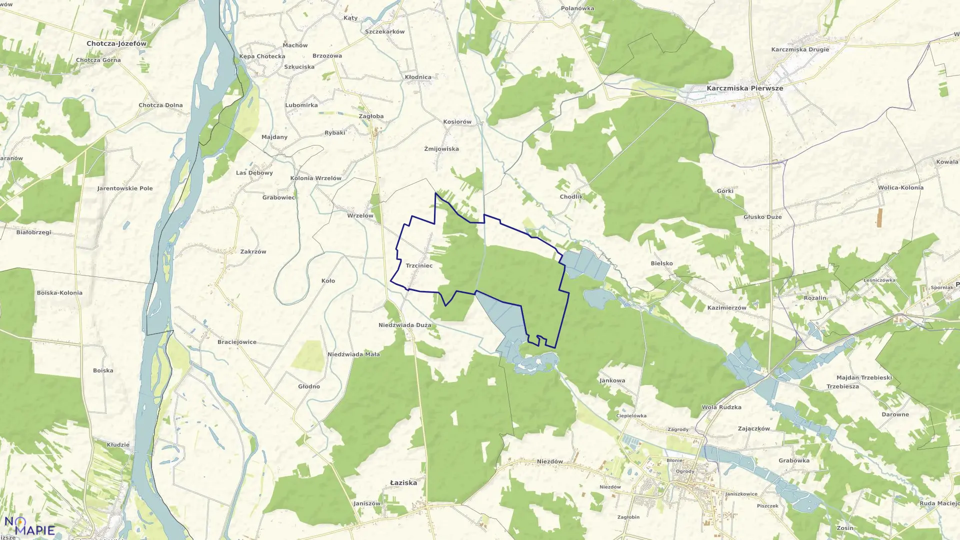 Mapa obrębu 16-TRZCINIEC w gminie Łaziska