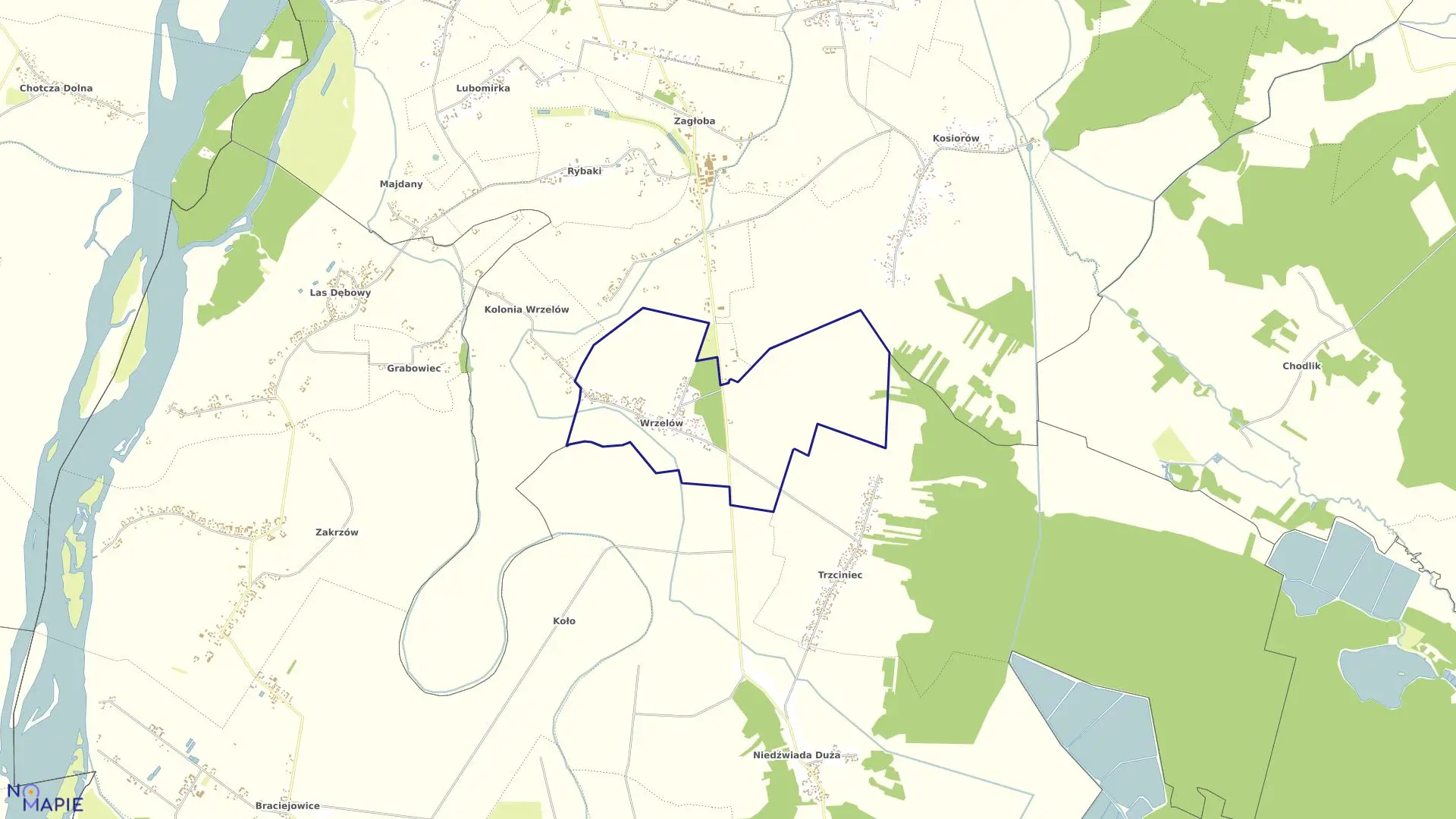 Mapa obrębu 18-WRZELÓW w gminie Łaziska